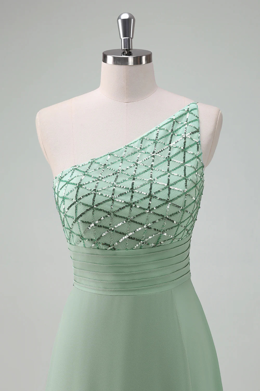 DingJiDress Sparkly Evening Dress Green A Line One Shoulder Floor Length Bridesmaid Dress