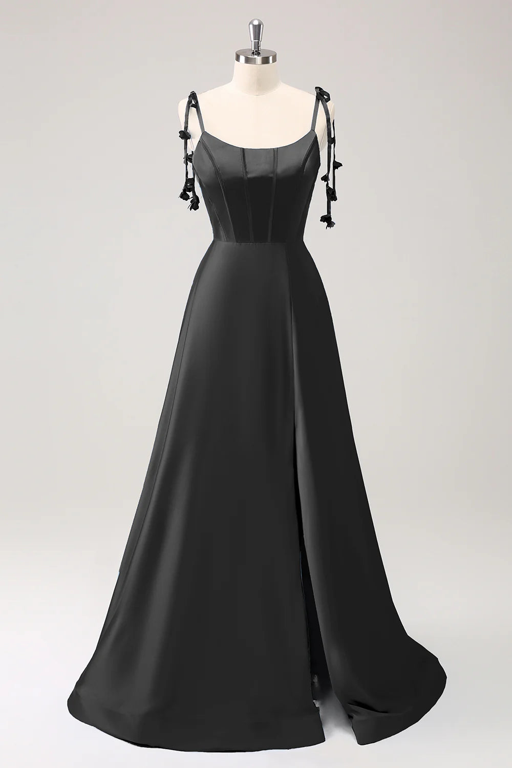 DingJiDress Dark Green A Line Evening Dress Spaghetti Straps Lace Up Back Long Prom Dress with Slit