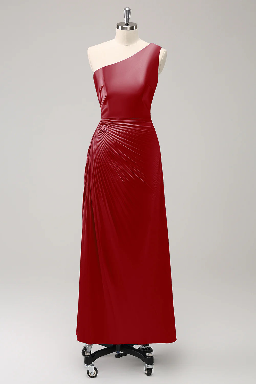 DingJiDress Dark Green Evening Dress Sheath One Shoulder Satin Long Bridsmaid Dress