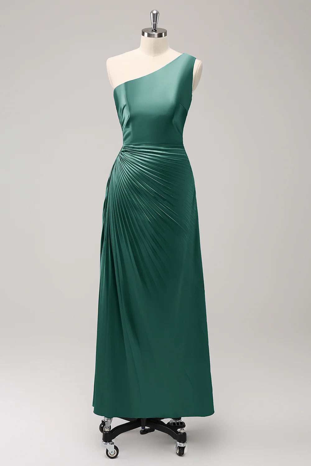 DingJiDress Dark Green Evening Dress Sheath One Shoulder Satin Long Bridsmaid Dress
