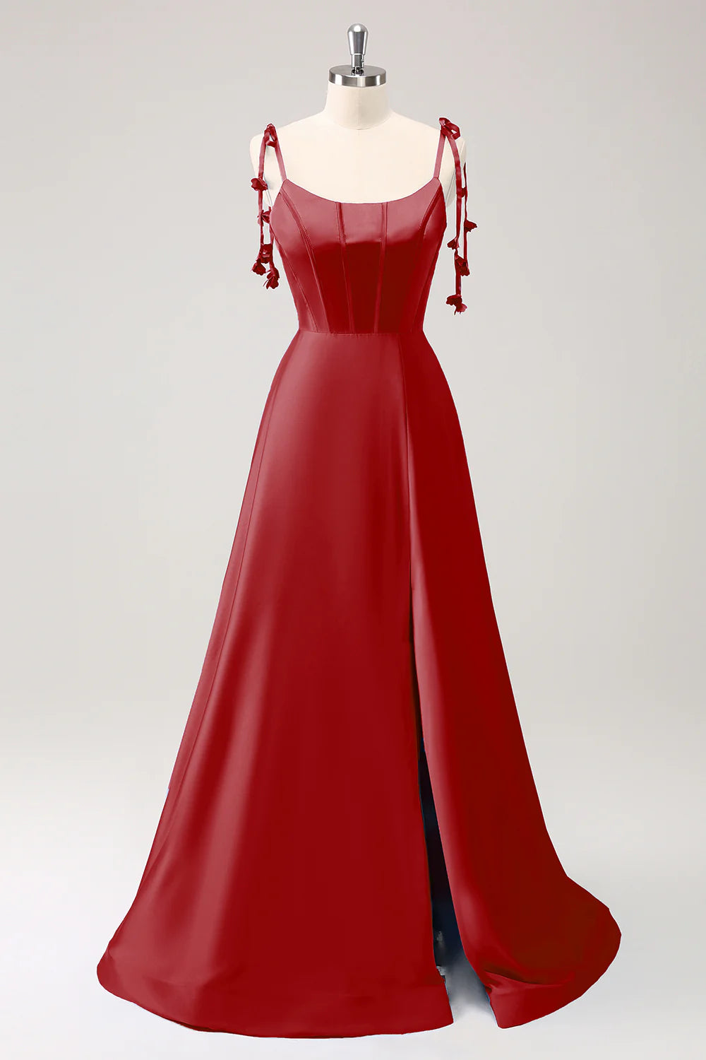 DingJiDress Dark Green A Line Evening Dress Spaghetti Straps Lace Up Back Long Prom Dress with Slit