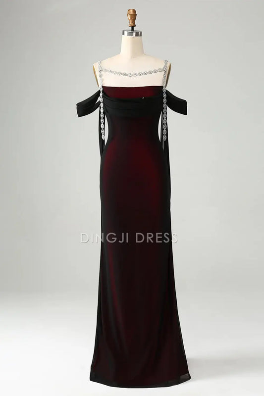 DingJiDress Hot Sale Prom Dress Exquisite Mermaid Cold Shoulder Pleated Beadwork Sparkly Long Formal Dresses