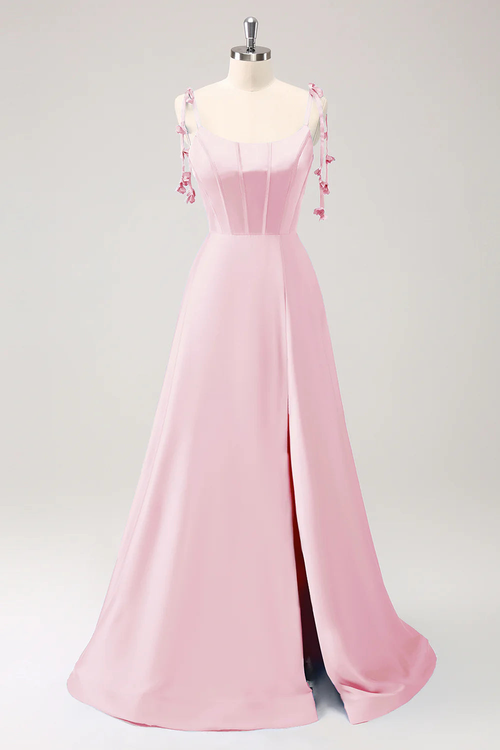 DingJiDress Dark Green A Line Evening Dress Spaghetti Straps Lace Up Back Long Prom Dress with Slit