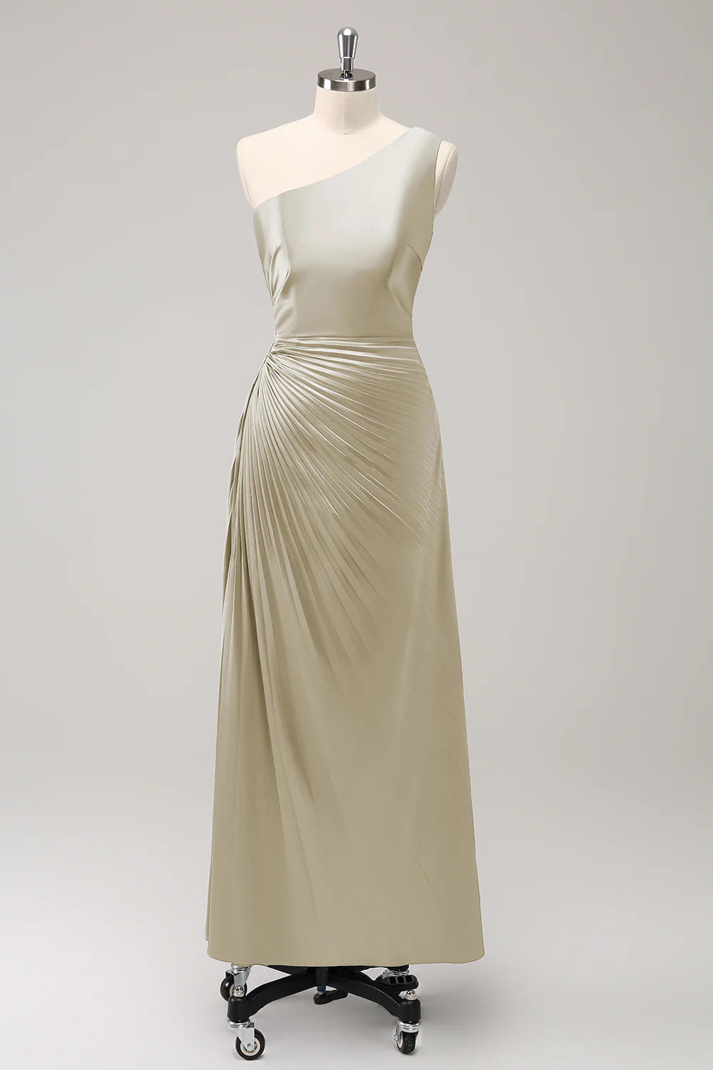 DingJiDress Dark Green Evening Dress Sheath One Shoulder Satin Long Bridsmaid Dress