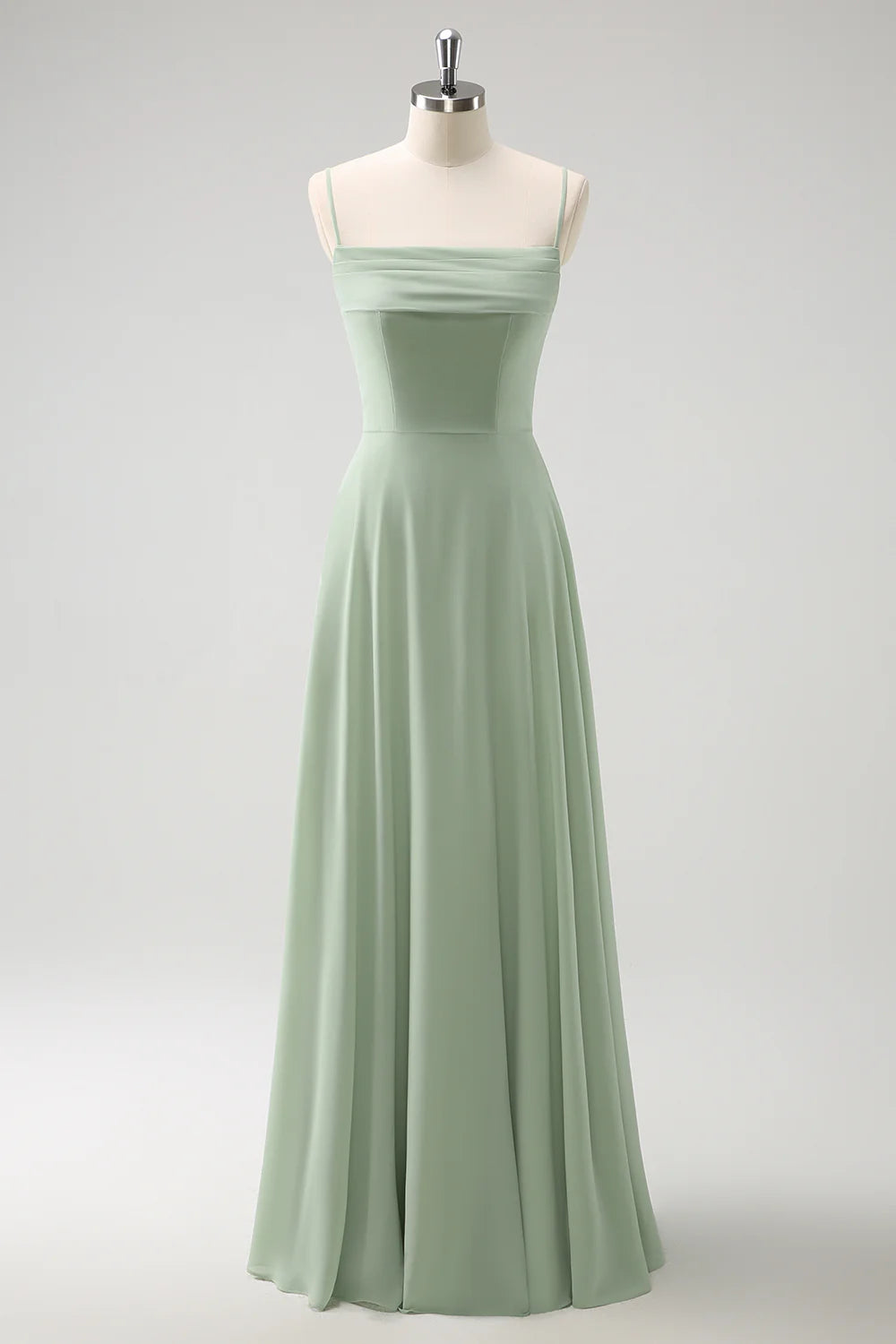 DingJiDress Light Green A Line Long Bridesmaid Dress Cold Shoulder Chiffon with Detachable Sleeves