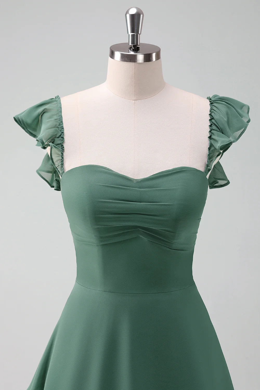 DingJiDress Eucalyptus A Line Evening Dress Off The Shoulder Tiered Long Bridesmaid Dress with Ruffles