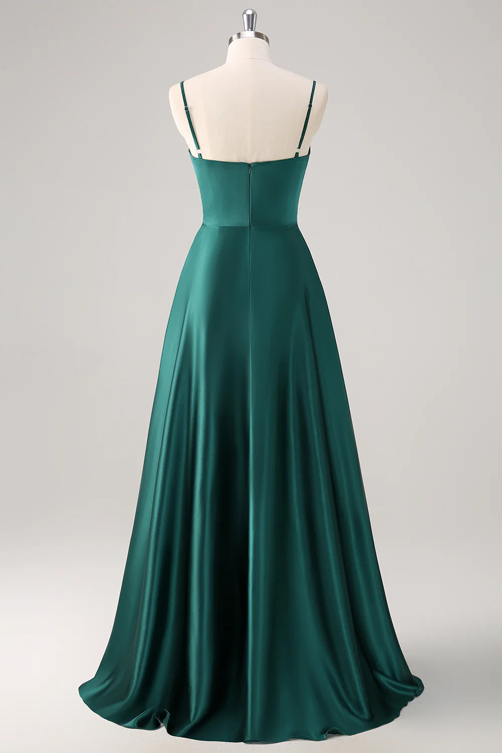 DingJiDress Elegant Dark Green A Line Bridesmaid Dress Spaghetti Straps Ruched Satin