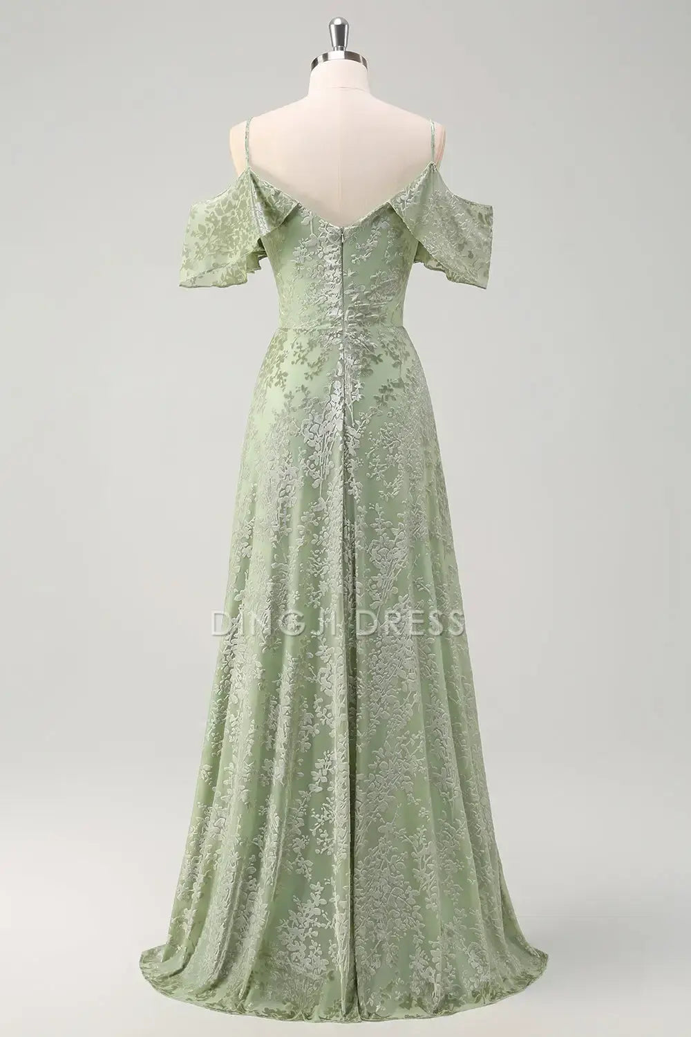 DingJiDress Hot Sale Prom Dress Sheath V Neck Spaghetti Strap Ruched Cold Shoulder Floral Side Fork Retro Long Formal Dresses