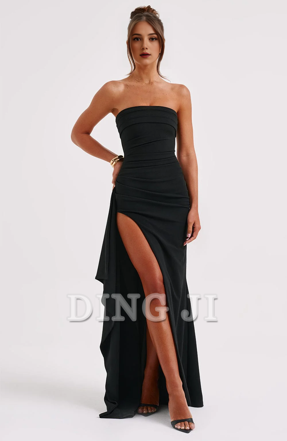 DingJiDress Prom Dresses Strapless Ruched Thigh high split Exquisite Dresses Wedding Guests Dresses
