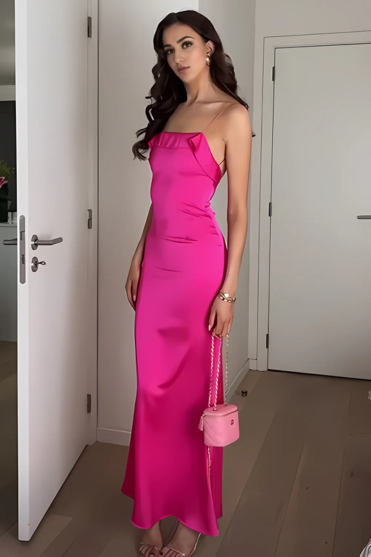 DingJiDress Charming Sheath Spaghetti Straps Long with Ruched Open Back Fashion Prom Dress