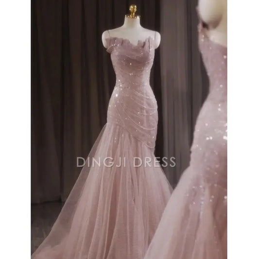 DingJiDress Shiny Tulle Mermaid Spaghetti Strap Sleeveless Fairy Fantastic Prom Dress