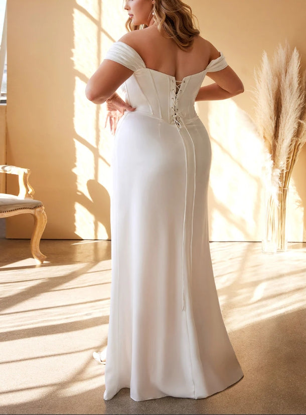 DingJiDress Wedding Dress December Wedding Satin Corset Open Corset Back Lace Up Back Floor Length Fitted Skirt Side Leg Slit Plus Size Dresses Formal Dress