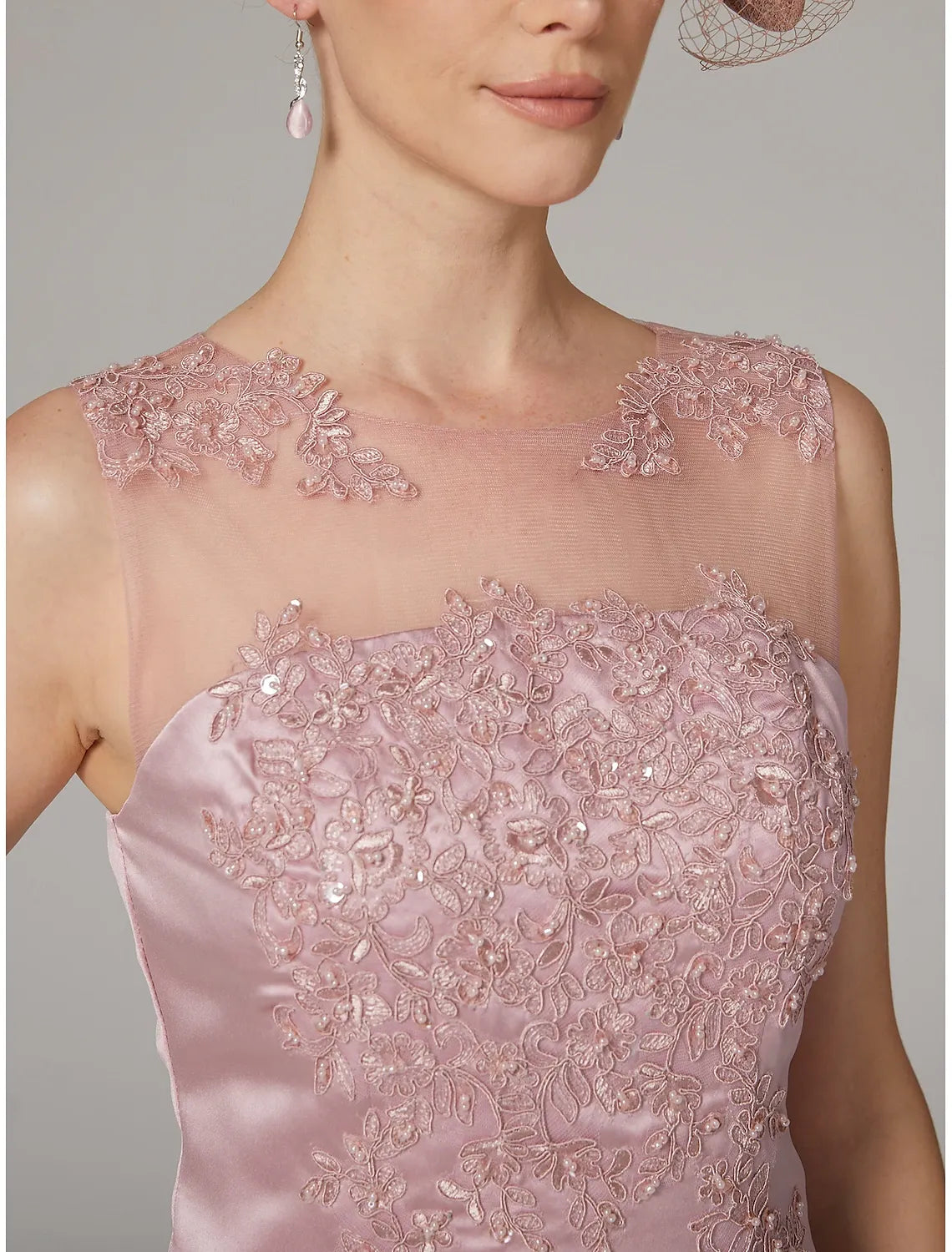 DingJiDress November December Autumn Winter Wedding Guest Dress Sheath / Column Dress Suit Vintage Plus Size Jewel Neck Knee Length Satin Lace 3/4 Length Sleeve Jacket Dresses with Appliques Mother of the Groom / Bride Dresses