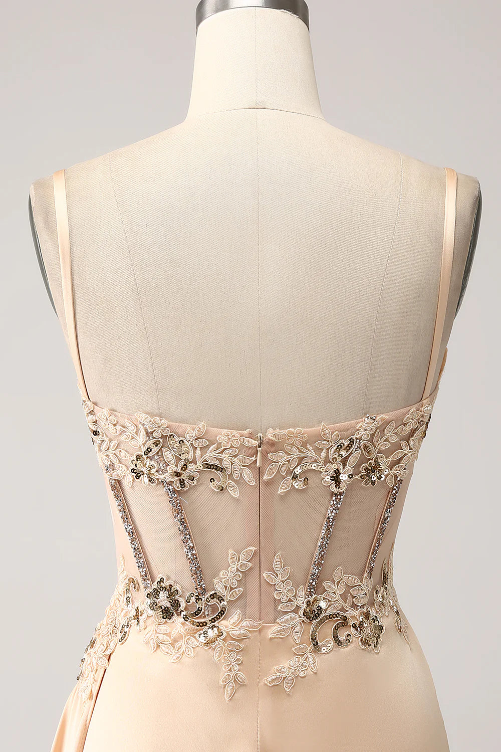 DingJiDress Elegant Champagne Mermaid Pleated Satin Prom Dress With Appliques