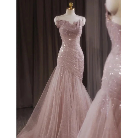 DingJiDress Shiny Tulle Mermaid Spaghetti Strap Sleeveless Fairy Fantastic Prom Dress
