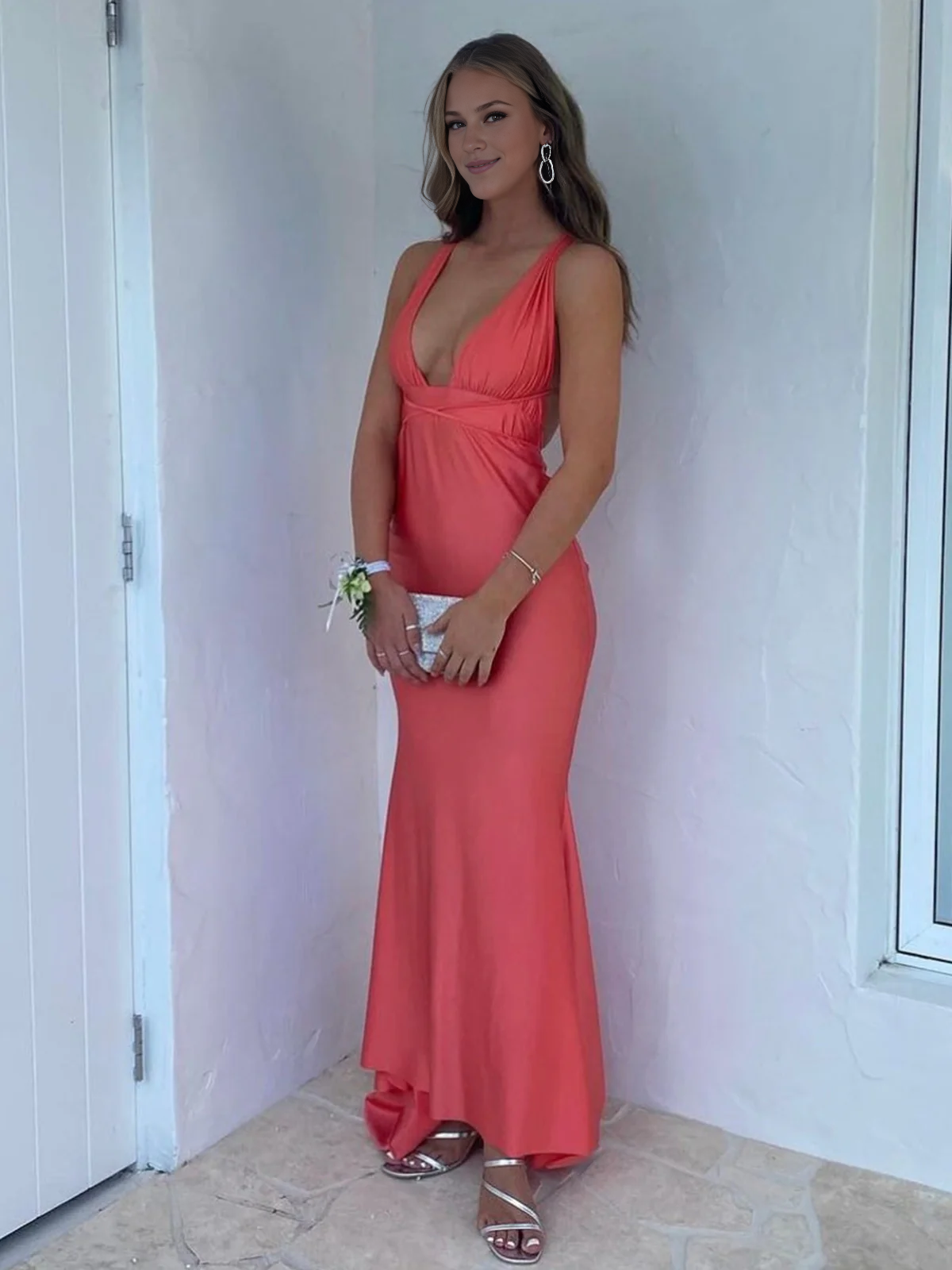 DingJiDress Charming Evening Dress Plunge Neck Mermaid Cultivate oneself Long Sweep Train Prom Dress Backless Formal Wear Dresses Wedding Guest Dresses