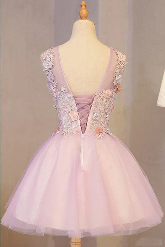 DingJiDress Short Prom Dress Fashion A Line Tulle Flowers Short Beads Exquisite Homecoming Dress