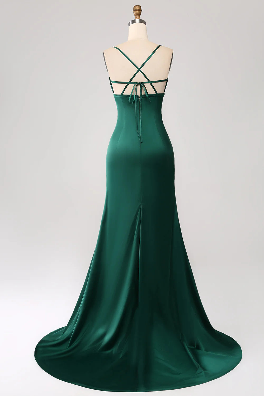 DingJiDress Dark Green Mermaid Spaghetti Straps Satin Prom Dress with Pleated