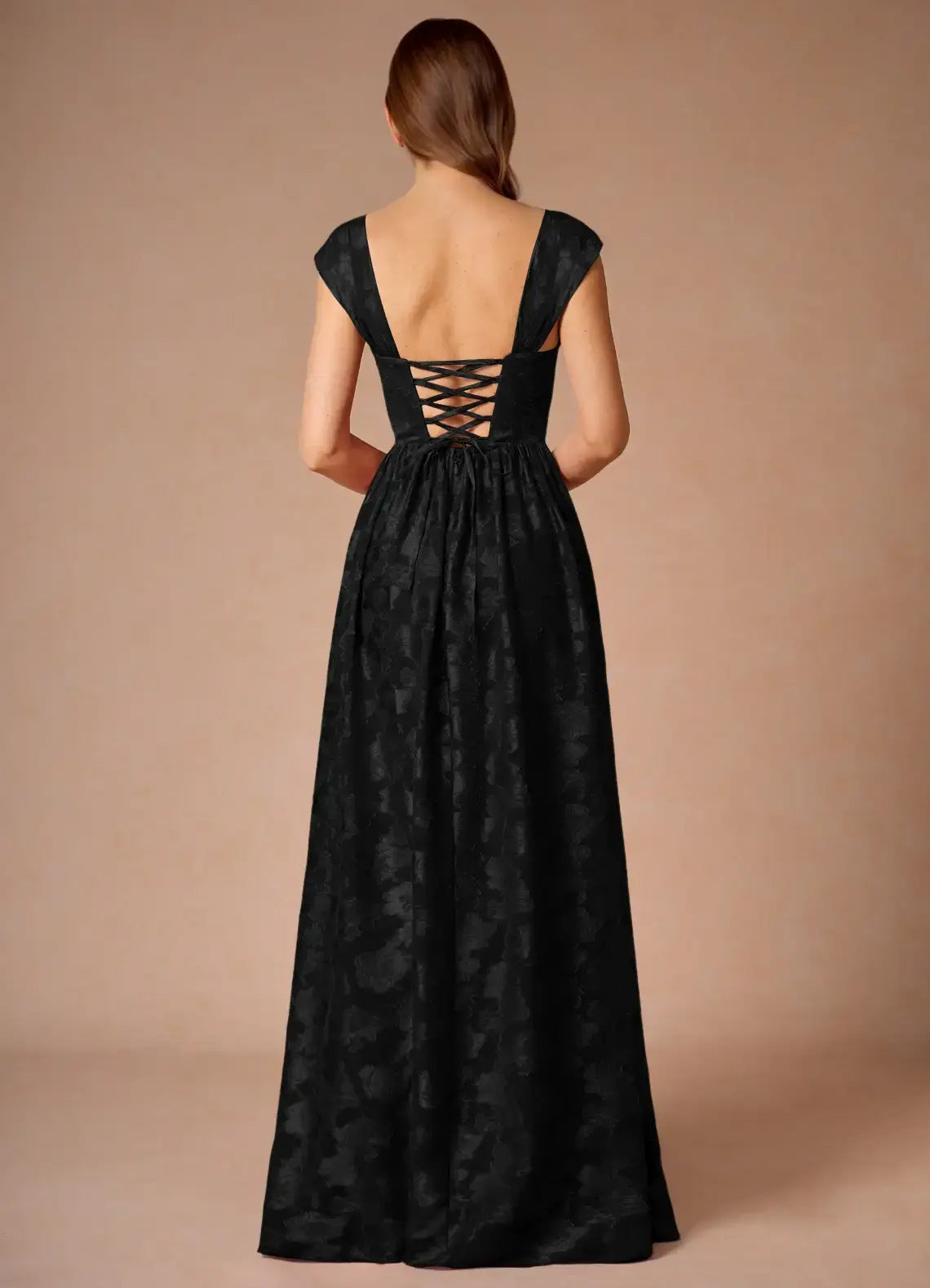 Black Jacquard A Line Square Neck Pleated Sleeveless Backless Retro Formal Dresses Elegant Affordable Prom Dress