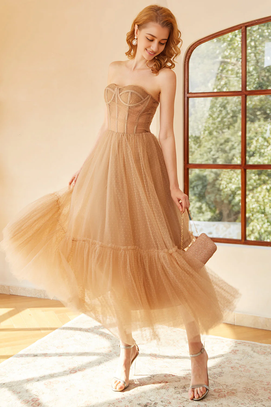 DingJiDress High Quality Dress Elegant Strapless Sweetheart Retro Polka Dots Corset Prom Dress
