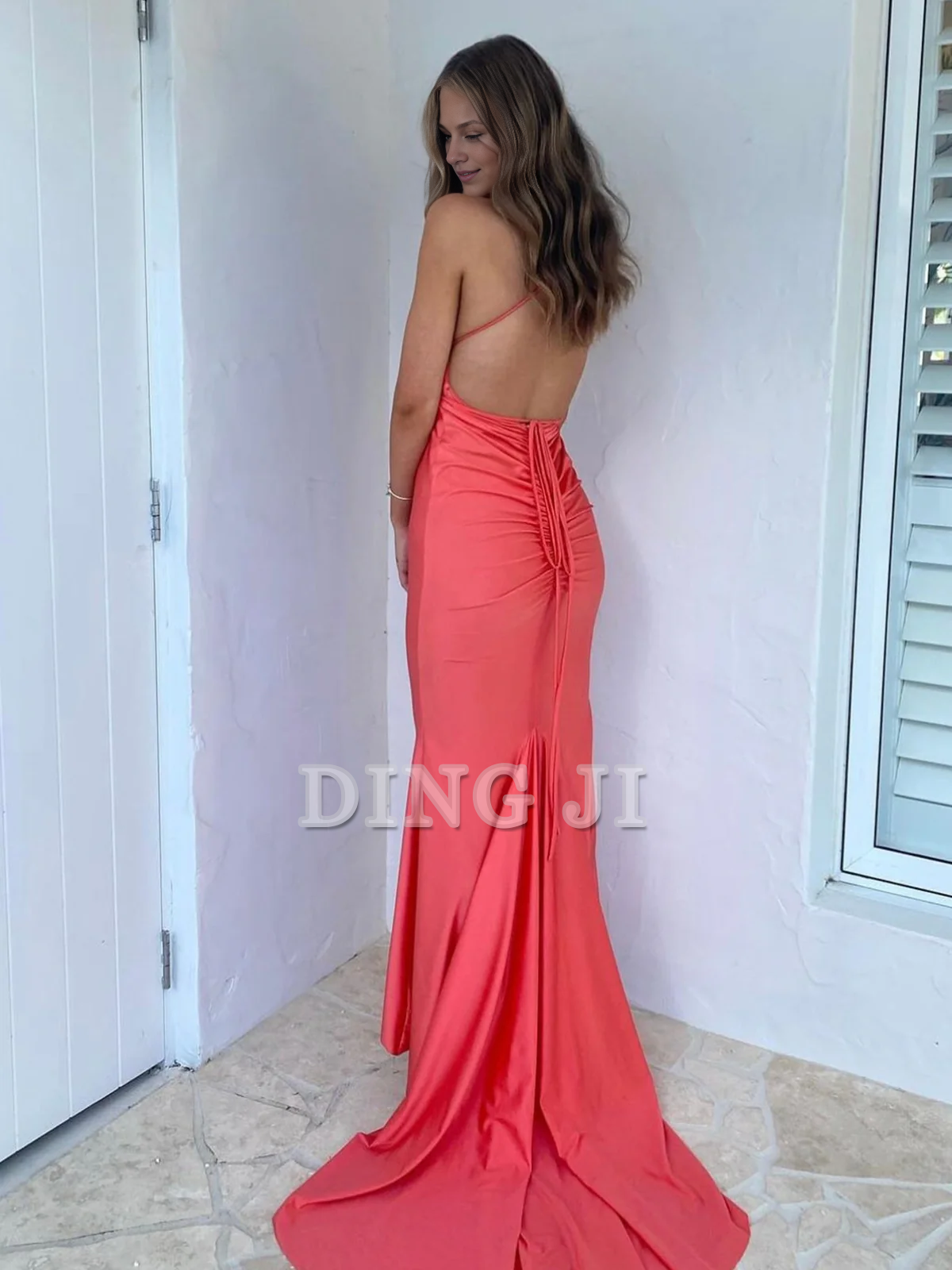 DingJiDress Charming Evening Dress Plunge Neck Mermaid Cultivate oneself Long Sweep Train Prom Dress Backless Formal Wear Dresses Wedding Guest Dresses