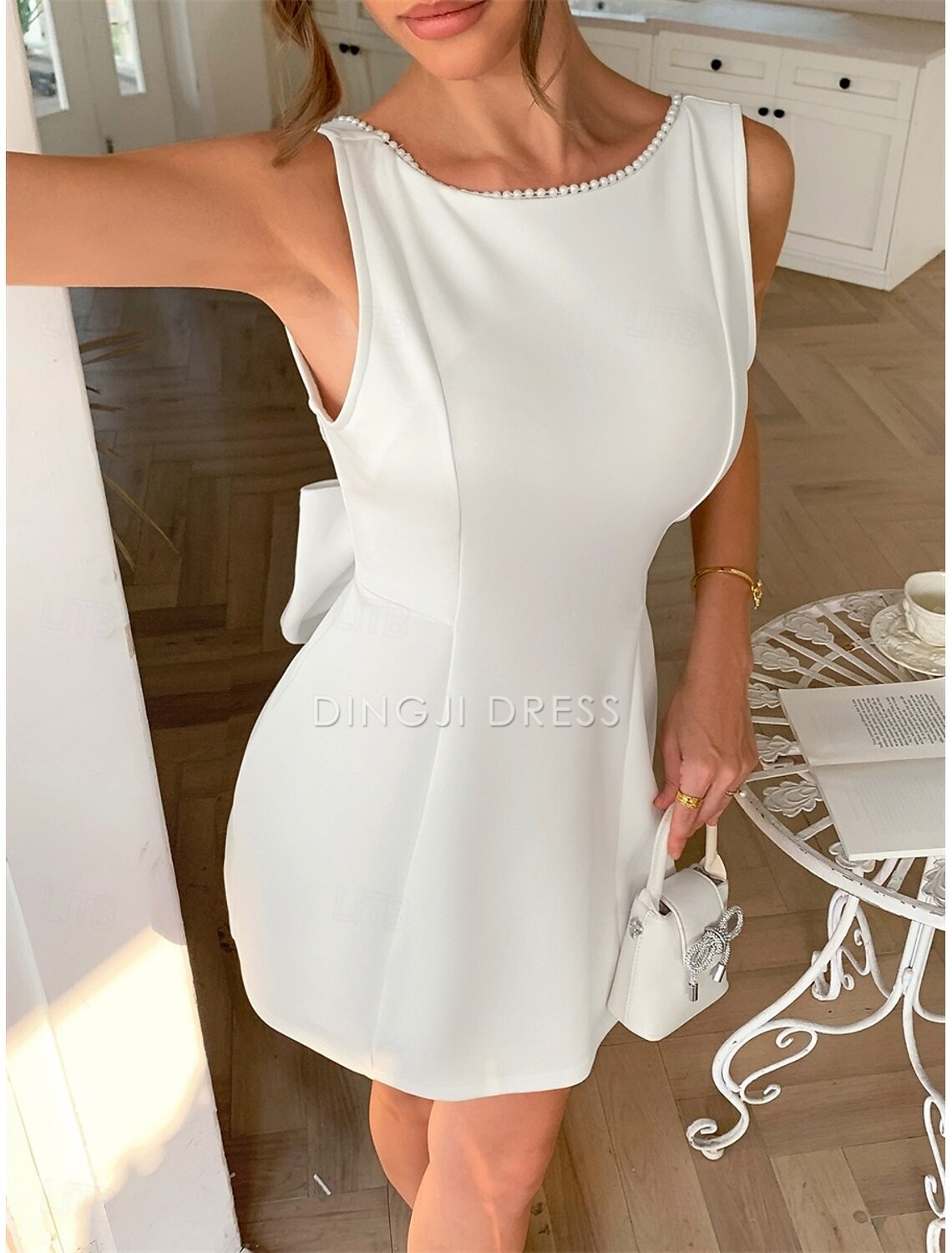 DingJiDress Hot Sale Short Prom Dress Elegant A-Line Wedding Guest Sleeveless Boat Neck Satin Backless with Beading Exquisite Short New Homecoming Dress