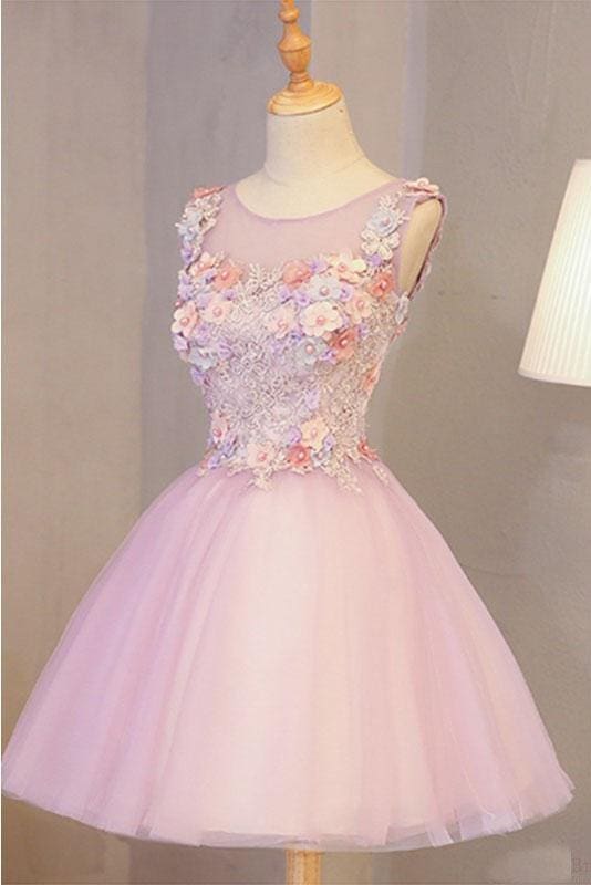 DingJiDress Short Prom Dress Fashion A Line Tulle Flowers Short Beads Exquisite Homecoming Dress