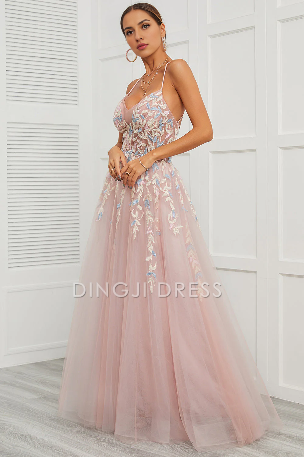 DingJiDress High Quality Dress Evening Dress Exquisite A Line Spaghetti Straps Backless Tulle Fantastic Long Prom Dress
