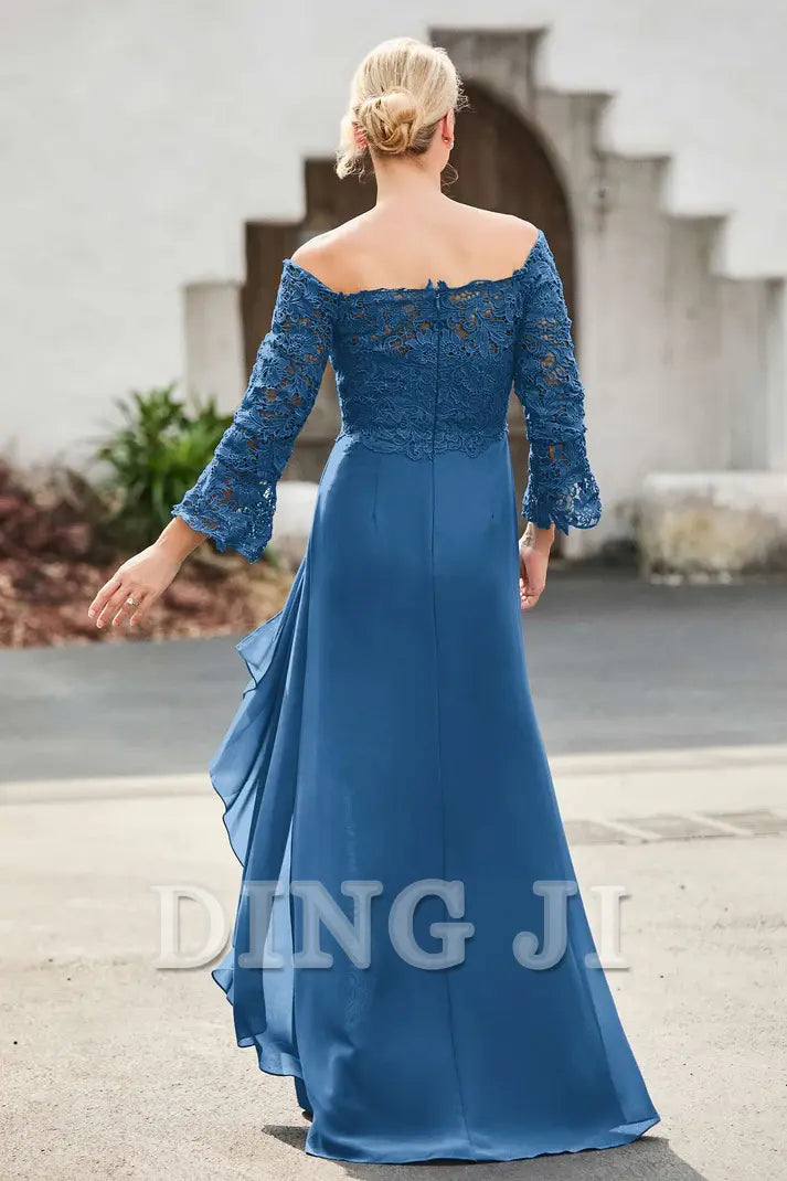 DingJiDress Mother of the Bride Dresses Ruffles Long Sleeves Sheath Dress With Slit Elegant Charming Dresses Wedding Guests Dresses