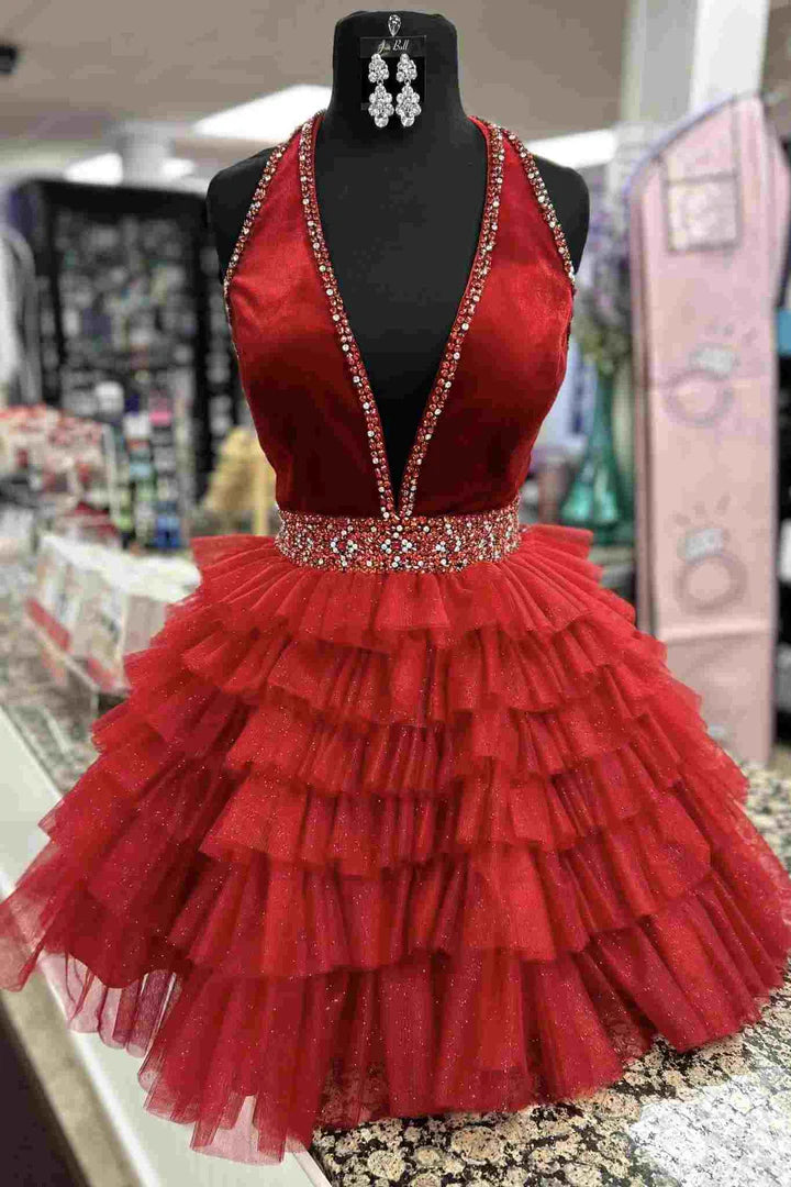 DingJiDress Homecoming Dress Blue Halter Multi-Layered Tulle Graduation Dresses