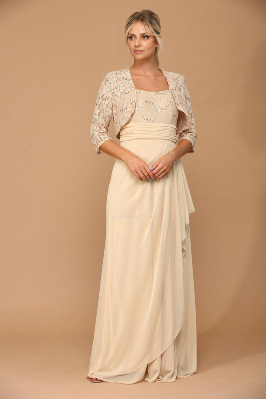 DingJiDress Evening Dress Elegant Two Piece Jacket 3/4 Sleeve Ruched Fashion Mother Of The Bride Dress