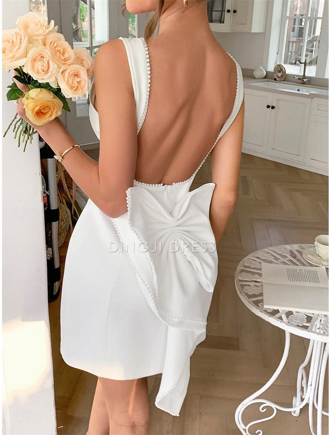 DingJiDress Hot Sale Short Prom Dress Elegant A-Line Wedding Guest Sleeveless Boat Neck Satin Backless with Beading Exquisite Short New Homecoming Dress