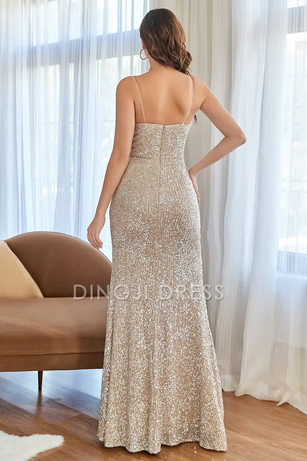 DingJiDress High Quality Dress Charming Mermaid Spaghetti Strap Sweetheart Sequins With Slit Sexy Prom Dress