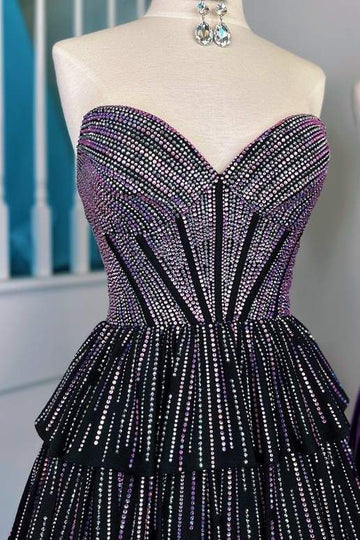 DingJiDress A-Line Homecoming Dress Ombre Blue Strapless Ruffle Beaded Graduation Dresses