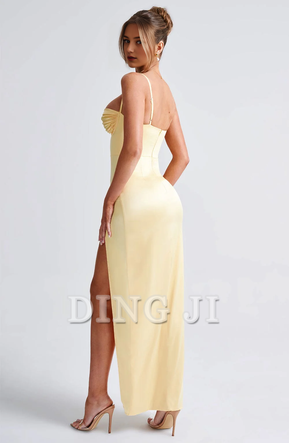 DingJiDress Prom Dresses Spaghetti Strap Pleated cups Body Hugging Thigh High Split Dresses Wedding Guests Dresses