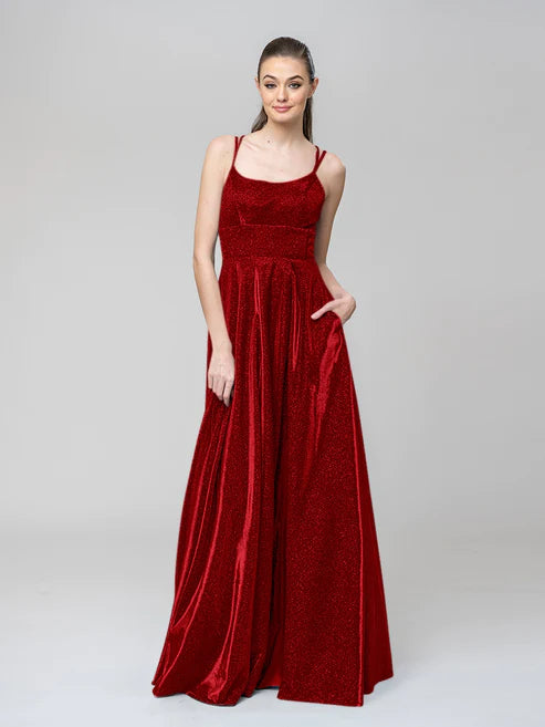 DingJiDress A Line Long Front Slit Metallic Glitter Prom Dresses