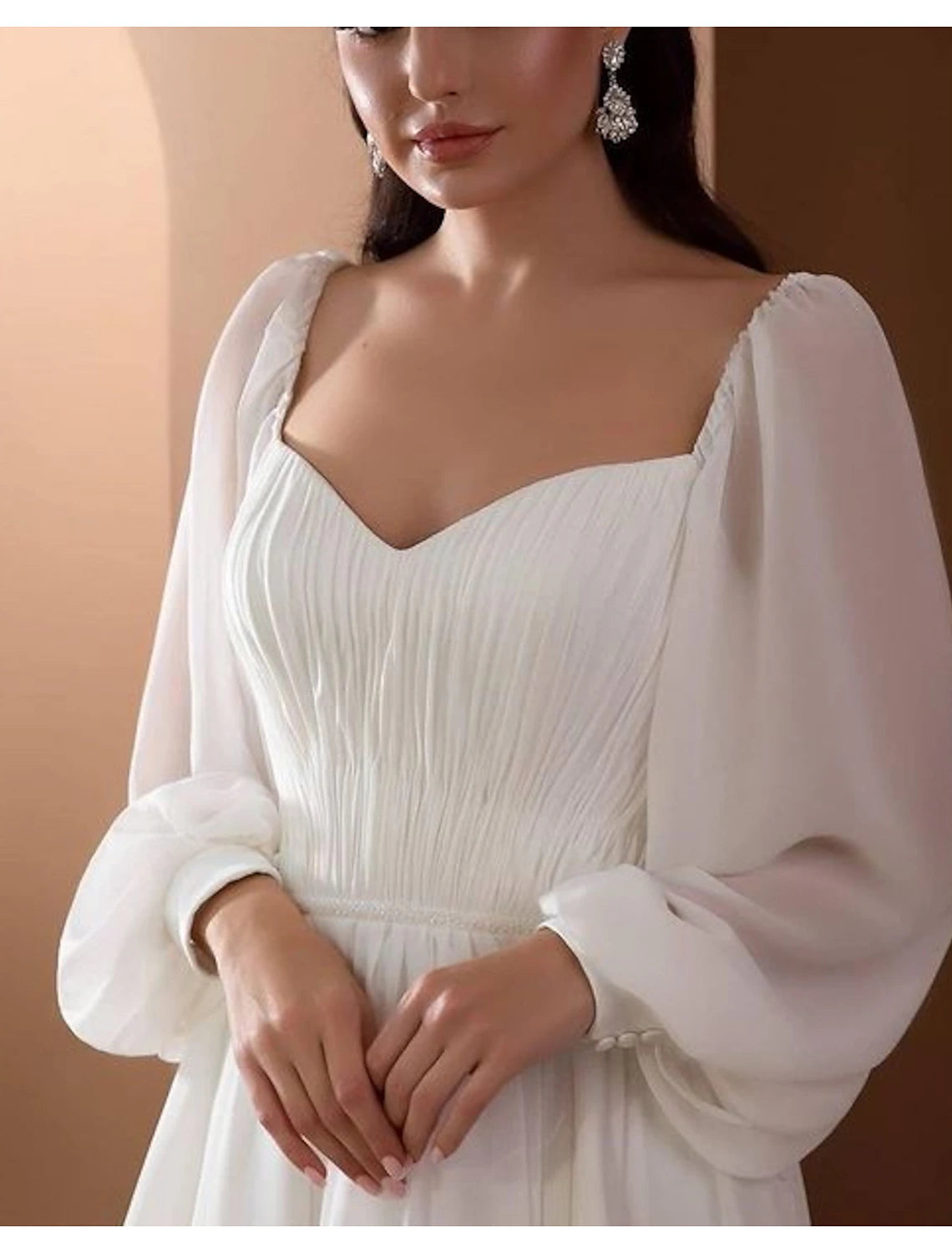 DingJiDress Beach Vintage Wedding Dresses A-Line Off Shoulder Long Sleeve Court Train Chiffon Bridal Gowns With Pleats Beading