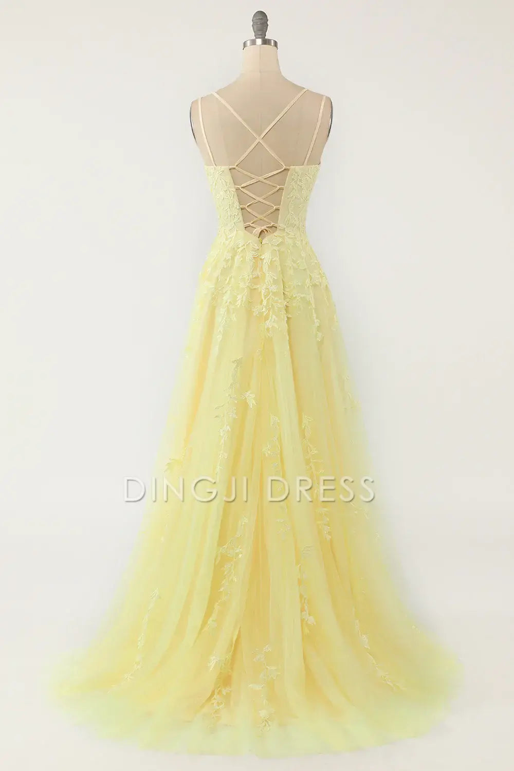 DingJiDress High Quality Dress Elegant A Line Spaghetti Straps Backless Exquisite Appliques Prom Dress