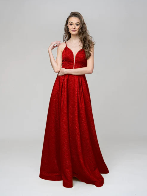 DingJiDress Spaghetti Strap Metallic Glitter Sweetheart Prom Dresses