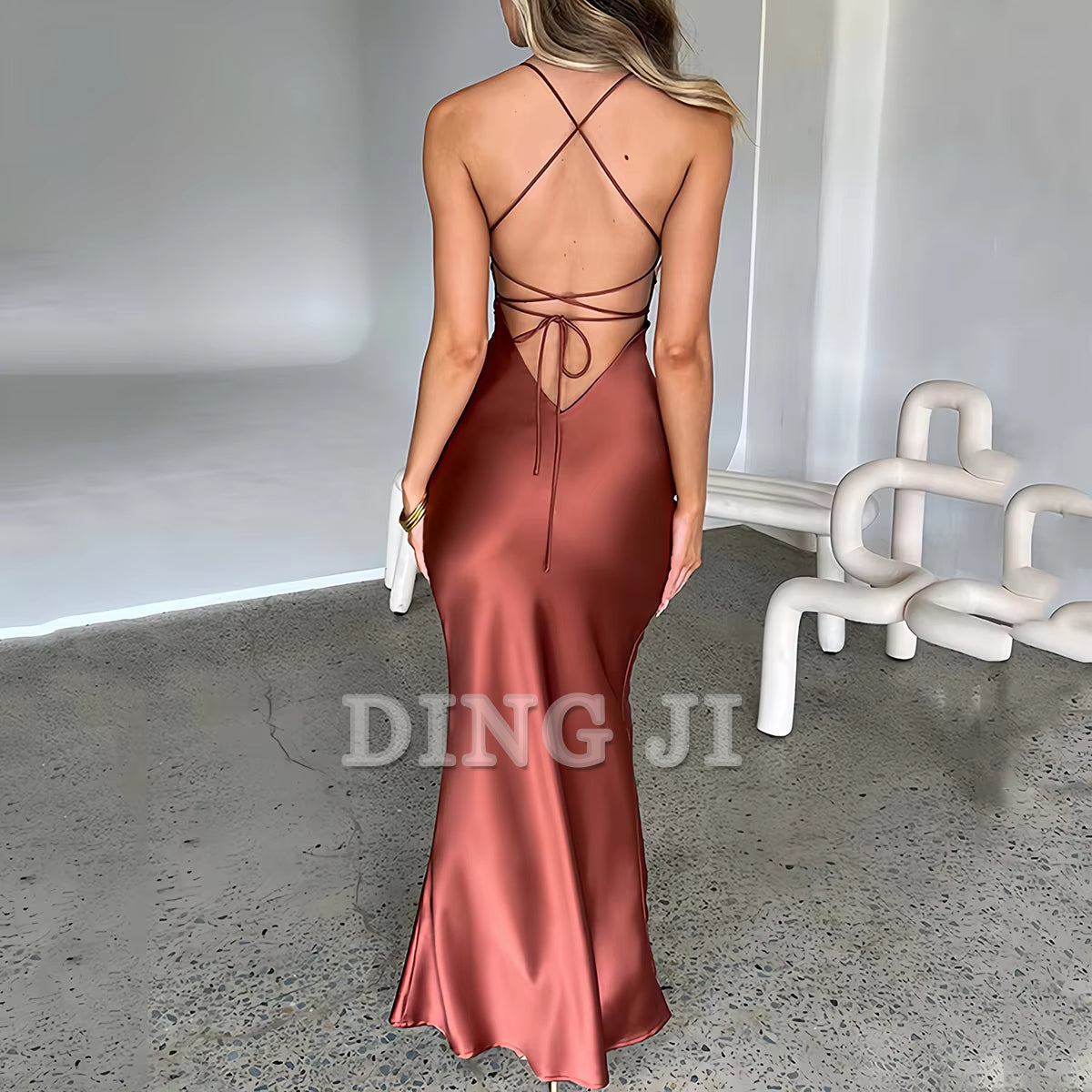 DingJiDress Charming Evening Dress Spaghetti Straps Backless Sexy Dress Beauty Elegant Party Tight Long Dress Sexy Formal Wear Dresses