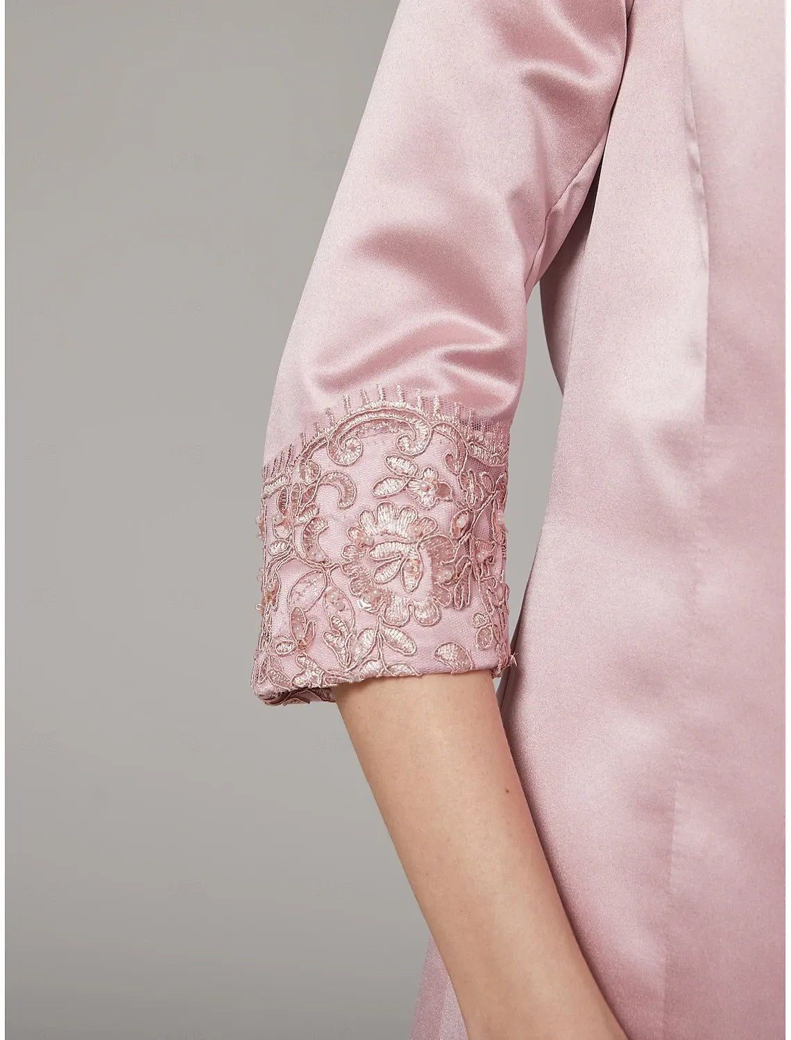 DingJiDress November December Autumn Winter Wedding Guest Dress Sheath / Column Dress Suit Vintage Plus Size Jewel Neck Knee Length Satin Lace 3/4 Length Sleeve Jacket Dresses with Appliques Mother of the Groom / Bride Dresses