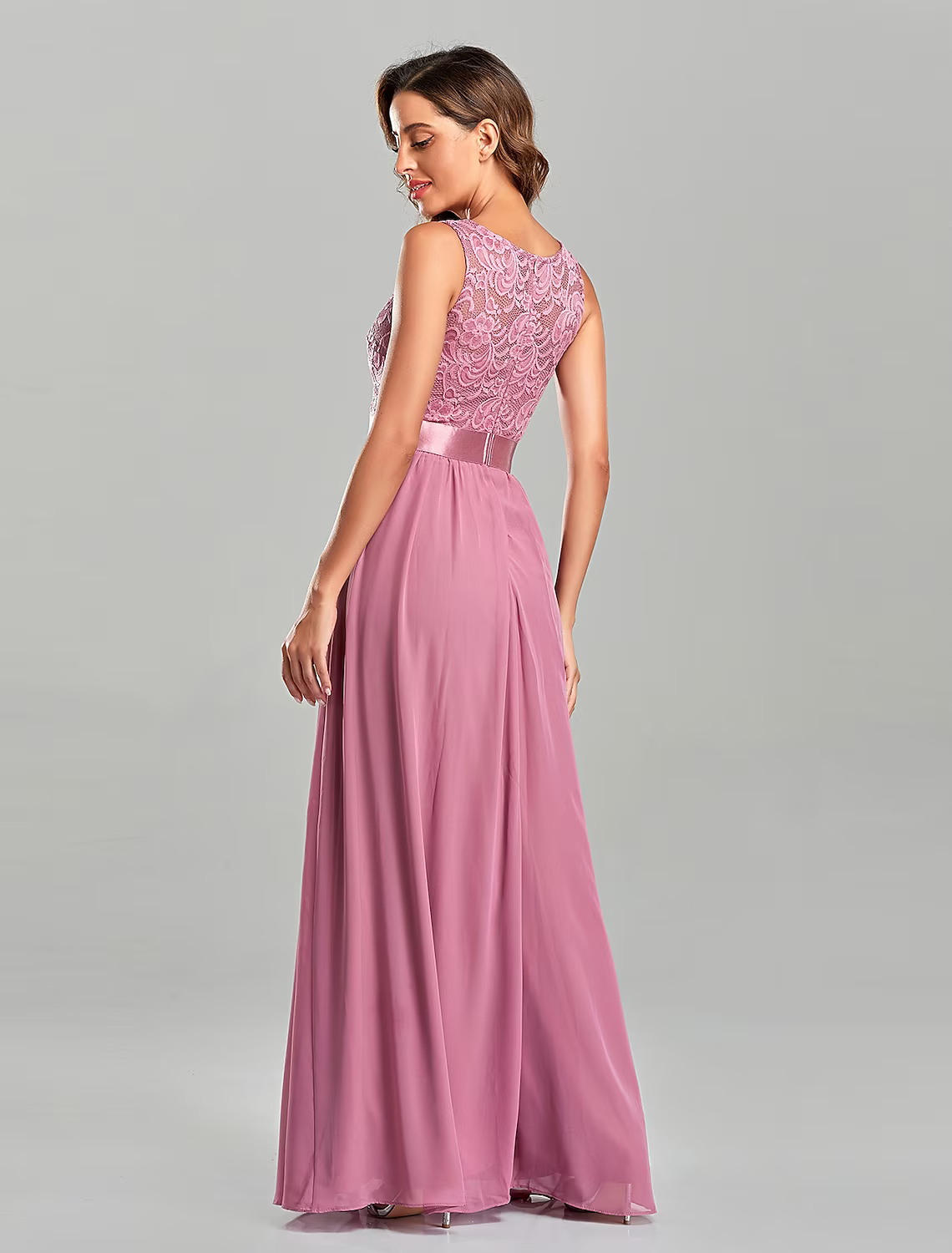 A-Line Evening Gown Dress Party Wear Floor Length Short Sleeve Jewel Neck Chiffon with Embroidery