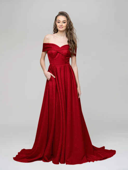 DingJiDress Off The Shoulder Sweetheart A Line Long Prom Dresses