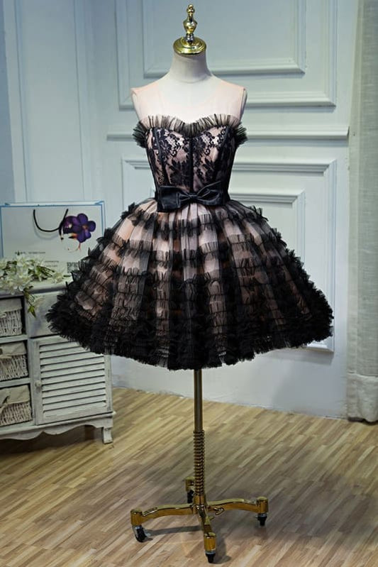DingJiDress Short Prom Dress A Line Sheer Round Neck Tulle Bowknot Pretty Short Formal Dress Homecoming Dress