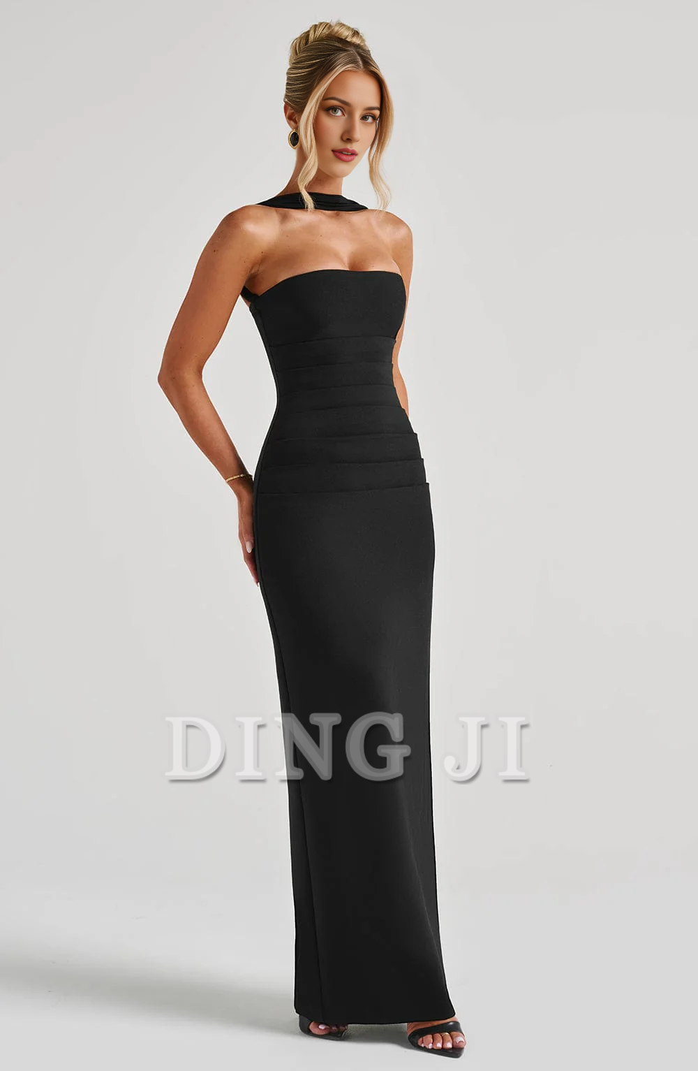 DingJiDress Bridesmaid Dresses Strapless Pleated Split to the Back Cultivate oneself Elegant Dresses Wedding Guests Dresses