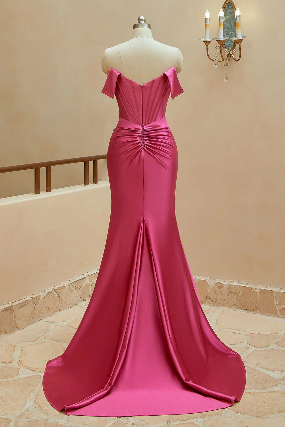 DingJiDress Satin Prom Dresses Mermaid Off The Shoulder With Slit