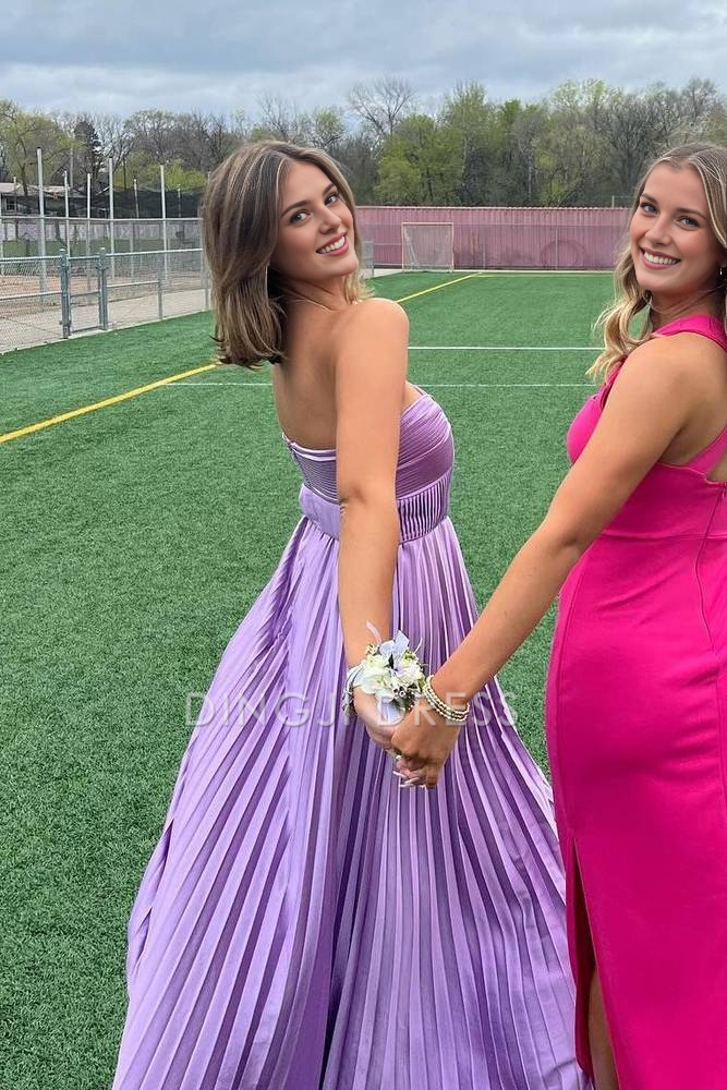DingJiDress Formal Dress Elegant A-Line Sweetheart Strapless Pleated With Slit Fashion Prom Dress