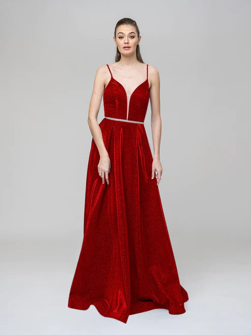 DingJiDress Plunging V Neck Criss Cross Back A Line Prom Dresses