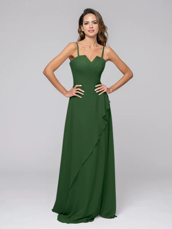 Ruffles Spaghetti Strap Sweetheart Chiffon Bridal Party Dresses