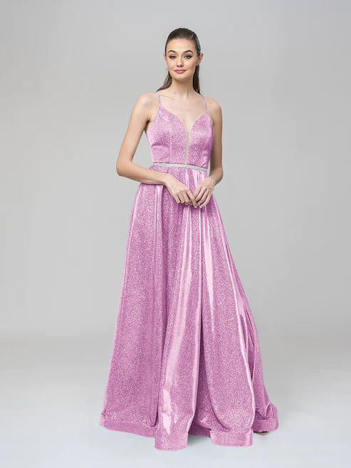 DingJiDress A Line Metallic Glitter Formal Party Prom Dresses With Beaded Waist